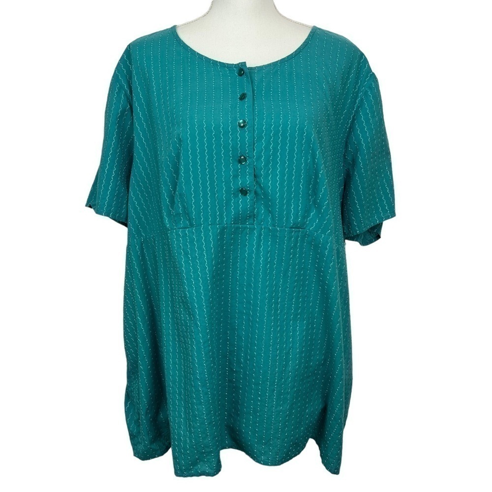 CJ BANKS Women’s Pullover Top Sz 3X Color Green W/Decorative Stitching SS